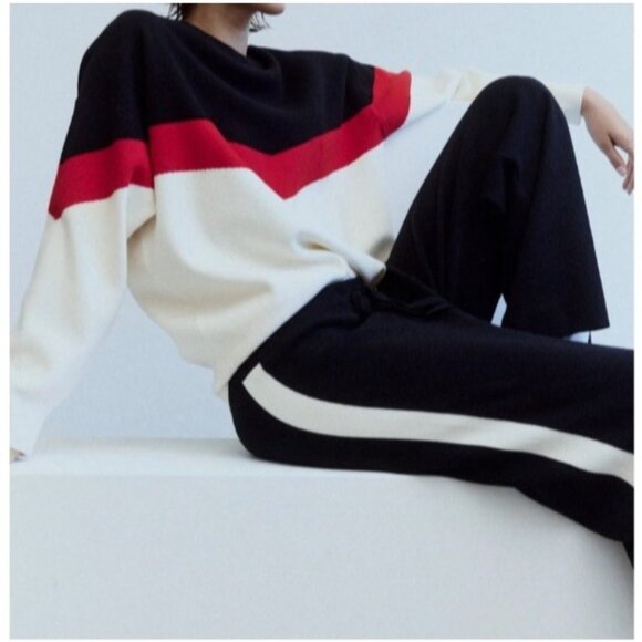 Ruti Women's Colorblock Sweater XL Black Red White Viscosa-Polyester Blend - Picture 1 of 9